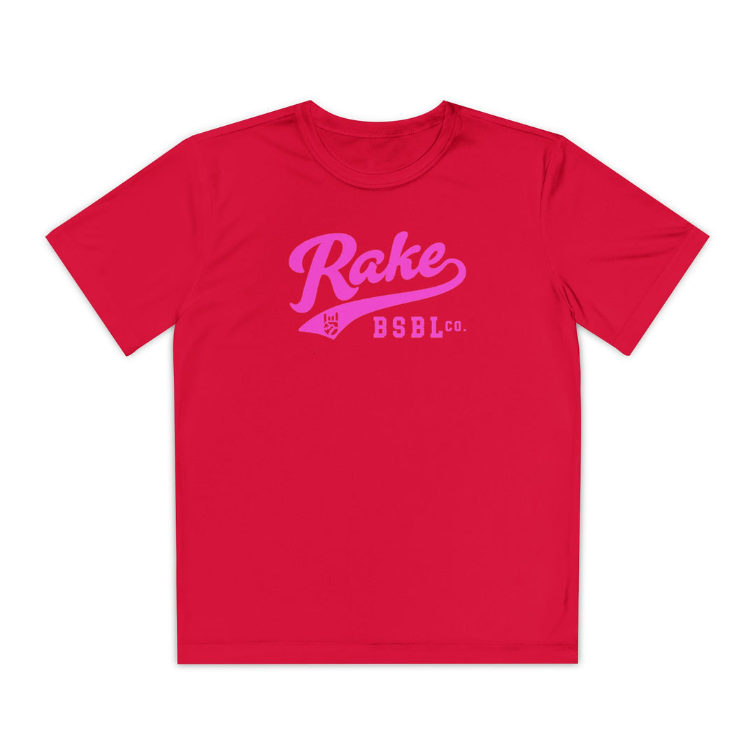 Kids Rake Pink Script Dry Fit Tee - Rake Baseball Company - RAKE BASEBALL | BASEBALL T-SHIRT | BASEBALL CLOTHING | GOOD VIBES ONLY