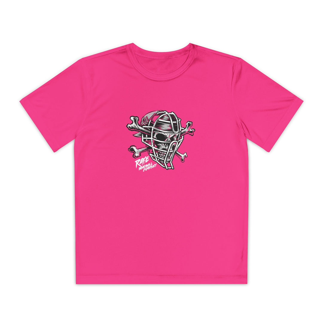 Kids Catcher's Skull Dry Fit Tee - Rake Baseball Company - RAKE BASEBALL | BASEBALL T-SHIRT | BASEBALL CLOTHING | GOOD VIBES ONLY