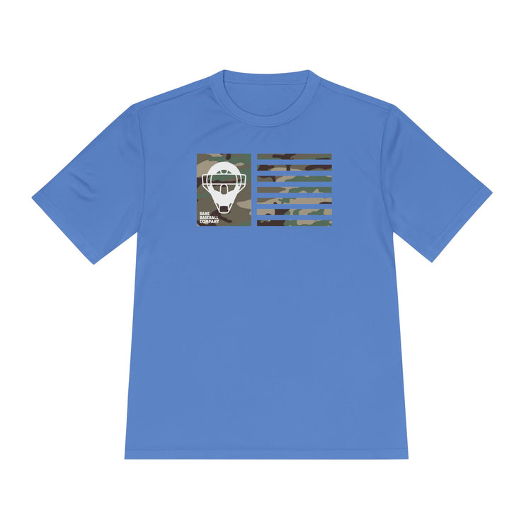 Camo Catcher's Mask Flag Dry Fit Tee - Rake Baseball Company - RAKE BASEBALL | BASEBALL T-SHIRT | BASEBALL CLOTHING | GOOD VIBES ONLY