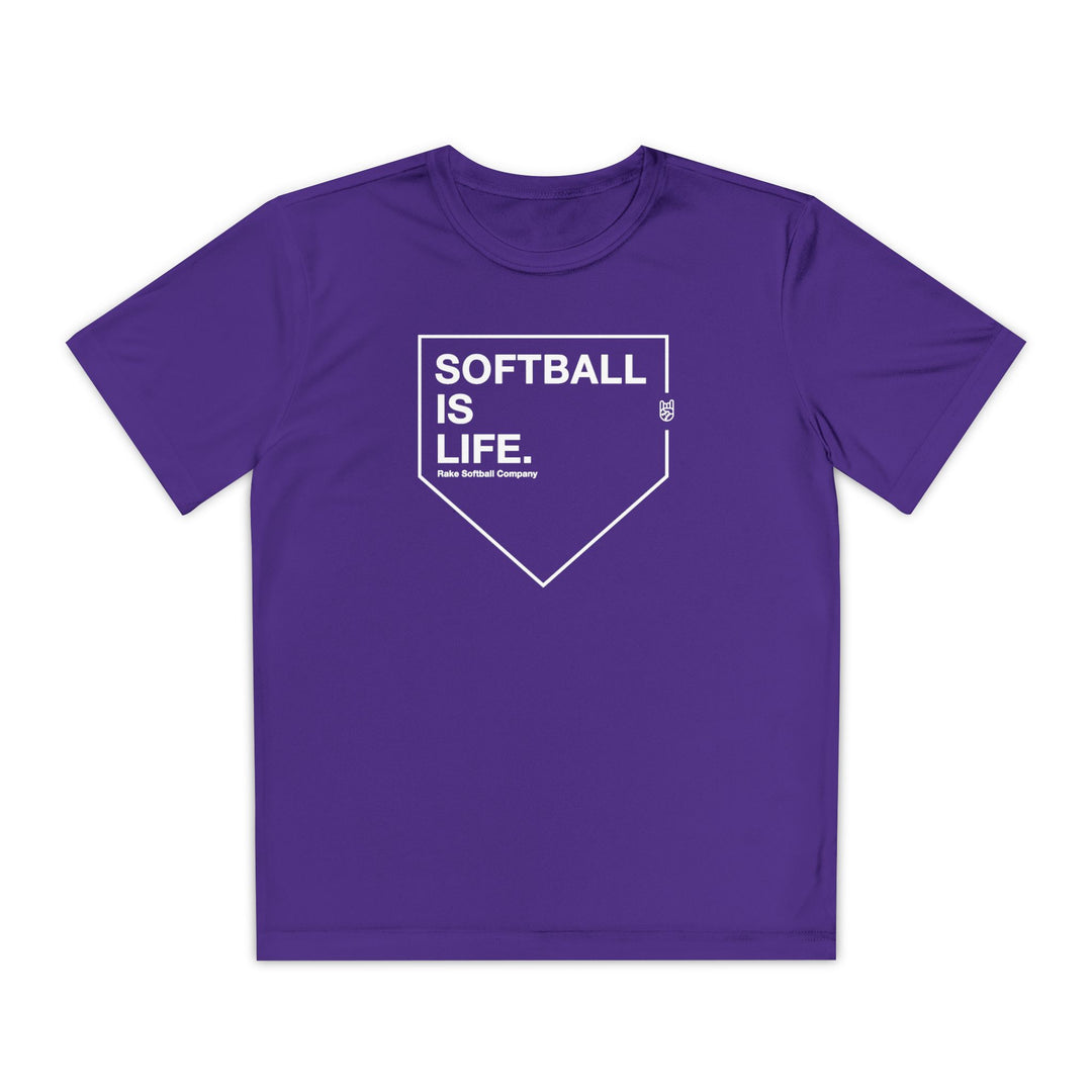 Kids Softball Is Life Dry Fit Tee - Rake Baseball Company - RAKE BASEBALL | BASEBALL T-SHIRT | BASEBALL CLOTHING | GOOD VIBES ONLY