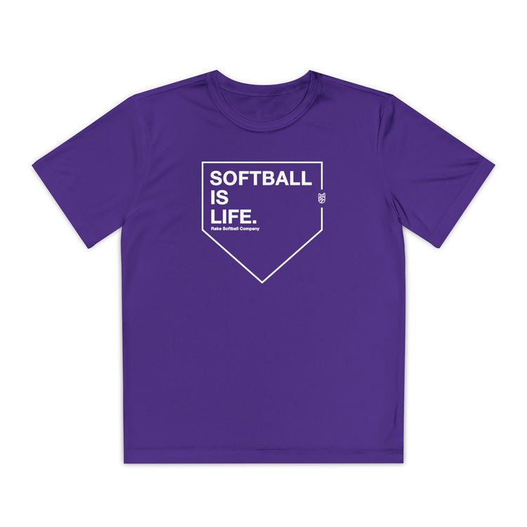 Kids Softball Is Life Dry Fit Tee - Rake Baseball Company - RAKE BASEBALL | BASEBALL T-SHIRT | BASEBALL CLOTHING | GOOD VIBES ONLY