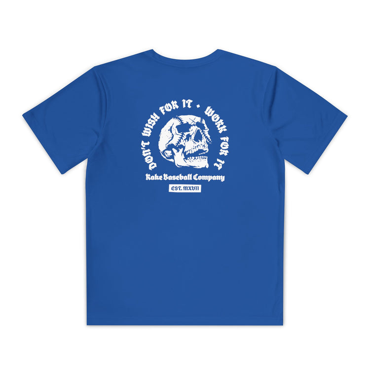 Kids Skull Work For It Dry Fit Tee - Rake Baseball Company - RAKE BASEBALL | BASEBALL T-SHIRT | BASEBALL CLOTHING | GOOD VIBES ONLY