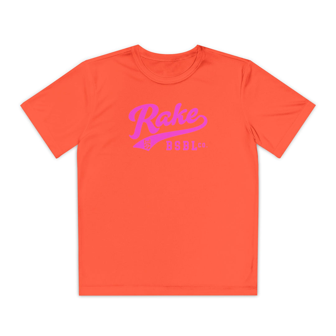 Kids Rake Pink Script Dry Fit Tee - Rake Baseball Company - RAKE BASEBALL | BASEBALL T-SHIRT | BASEBALL CLOTHING | GOOD VIBES ONLY
