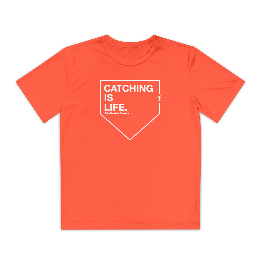 Kids Catching Is Life Dry Fit Tee - Rake Baseball Company - RAKE BASEBALL | BASEBALL T-SHIRT | BASEBALL CLOTHING | GOOD VIBES ONLY