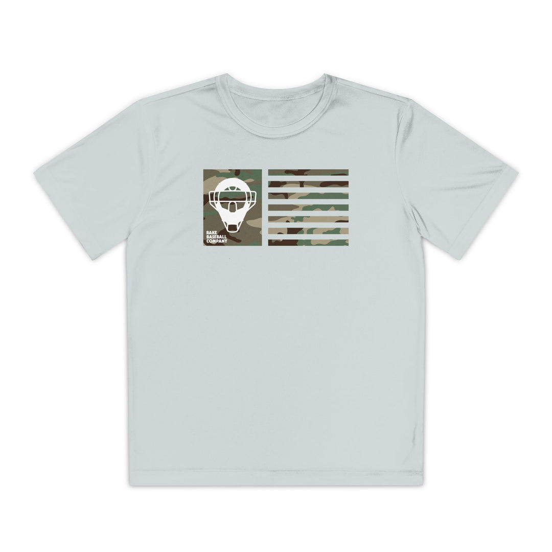Kids Came Catchers Mask Flag Dry Fit Tee - Rake Baseball Company - RAKE BASEBALL | BASEBALL T-SHIRT | BASEBALL CLOTHING | GOOD VIBES ONLY