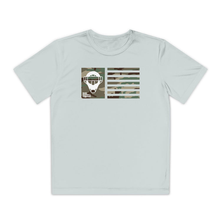 Kids Came Catchers Mask Flag Dry Fit Tee - Rake Baseball Company - RAKE BASEBALL | BASEBALL T-SHIRT | BASEBALL CLOTHING | GOOD VIBES ONLY