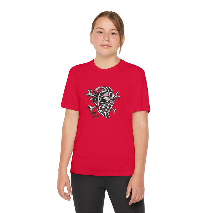 Kids Catcher's Skull Dry Fit Tee - Rake Baseball Company - RAKE BASEBALL | BASEBALL T-SHIRT | BASEBALL CLOTHING | GOOD VIBES ONLY