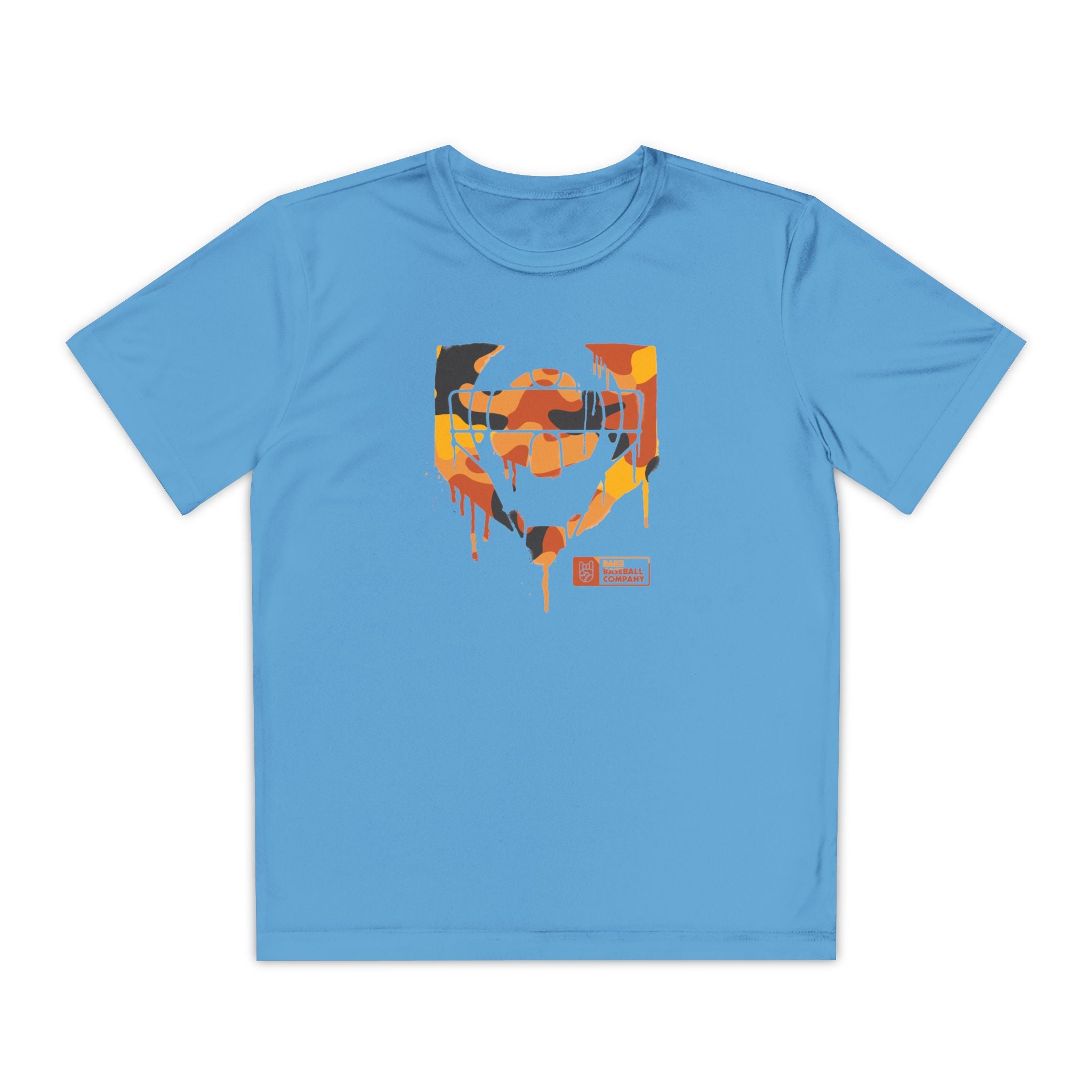 Kids Catcher's Drip Orange Camo Dry Fit Tee - Rake Baseball Company - RAKE BASEBALL | BASEBALL T-SHIRT | BASEBALL CLOTHING | GOOD VIBES ONLY