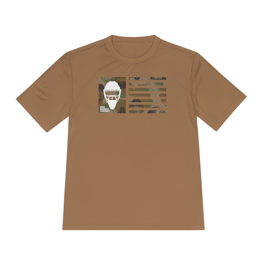 Camo Hockey Mask Flag Dry Fit Tee - Rake Baseball Company - RAKE BASEBALL | BASEBALL T-SHIRT | BASEBALL CLOTHING | GOOD VIBES ONLY