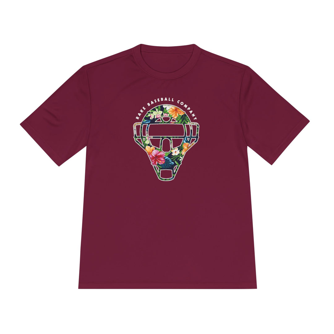 Floral Catcher's Mask Dry Fit Tee - Rake Baseball Company - RAKE BASEBALL | BASEBALL T-SHIRT | BASEBALL CLOTHING | GOOD VIBES ONLY