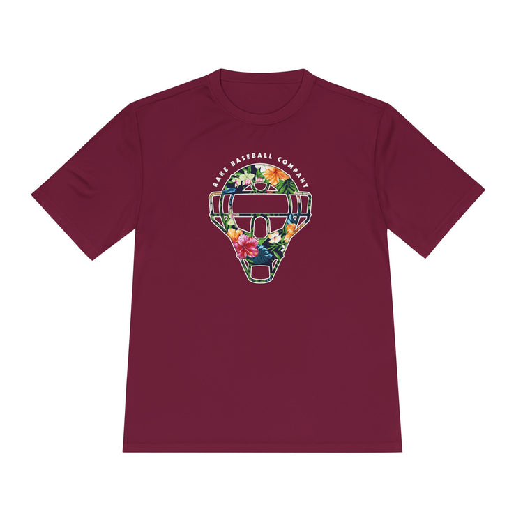 Floral Catcher's Mask Dry Fit Tee - Rake Baseball Company - RAKE BASEBALL | BASEBALL T-SHIRT | BASEBALL CLOTHING | GOOD VIBES ONLY