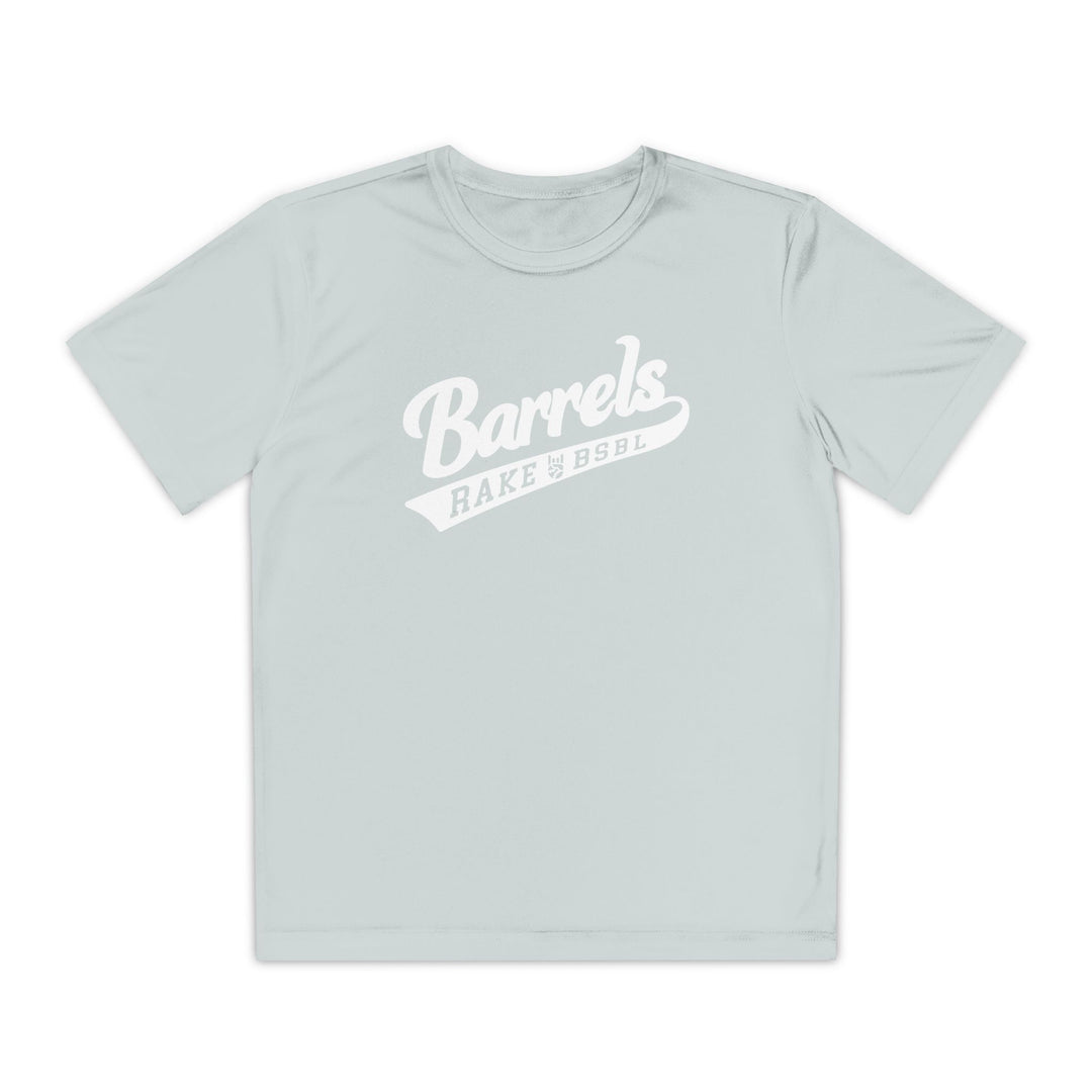 Kids Barrels Dry Fit Tee - Rake Baseball Company - RAKE BASEBALL | BASEBALL T-SHIRT | BASEBALL CLOTHING | GOOD VIBES ONLY