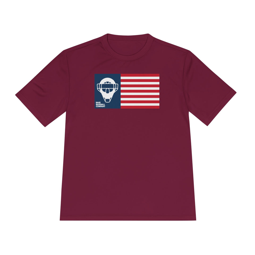 Catcher's Mask Flag Dry Fit Tee - Rake Baseball Company - RAKE BASEBALL | BASEBALL T-SHIRT | BASEBALL CLOTHING | GOOD VIBES ONLY