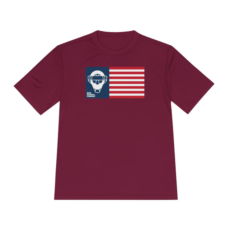 Catcher's Mask Flag Dry Fit Tee - Rake Baseball Company - RAKE BASEBALL | BASEBALL T-SHIRT | BASEBALL CLOTHING | GOOD VIBES ONLY