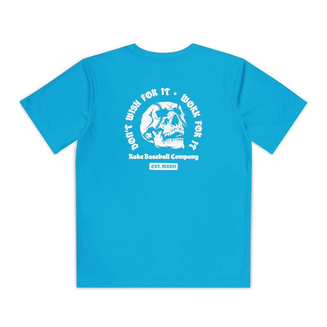 Kids Skull Work For It Dry Fit Tee - Rake Baseball Company - RAKE BASEBALL | BASEBALL T-SHIRT | BASEBALL CLOTHING | GOOD VIBES ONLY