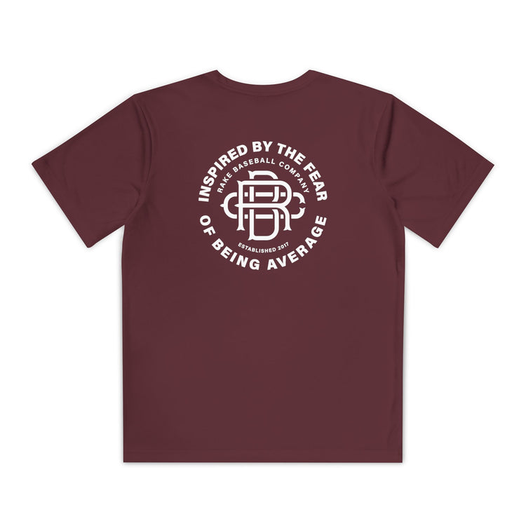 Kids Fear of Being Average Dry Fit Tee - Rake Baseball Company - RAKE BASEBALL | BASEBALL T-SHIRT | BASEBALL CLOTHING | GOOD VIBES ONLY