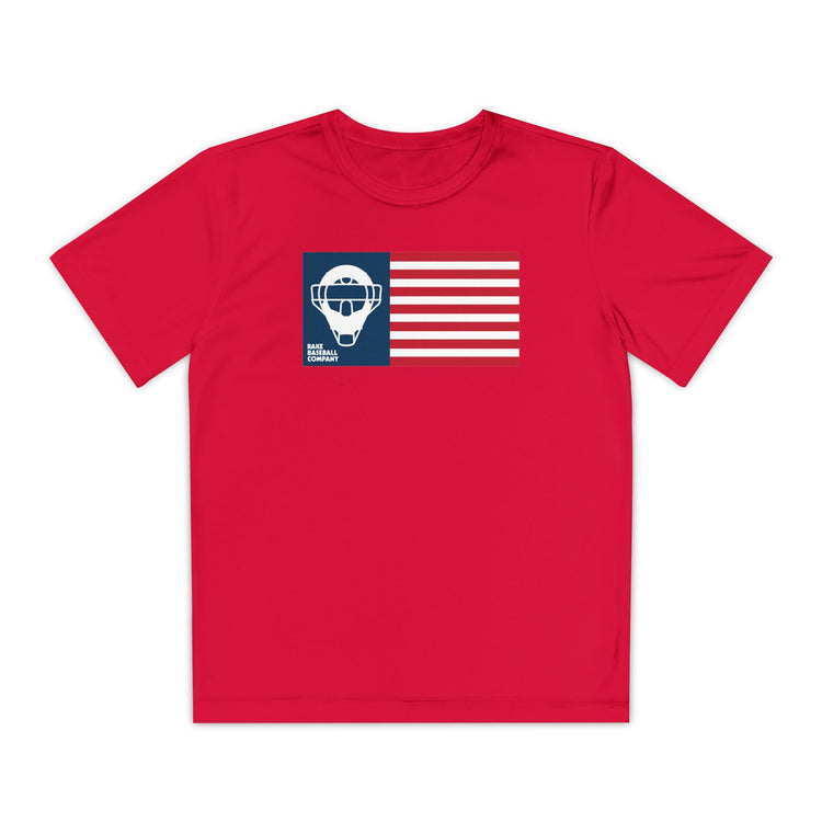 Kids Catcher's Mask Flag Dry Fit Tee - Rake Baseball Company - RAKE BASEBALL | BASEBALL T-SHIRT | BASEBALL CLOTHING | GOOD VIBES ONLY