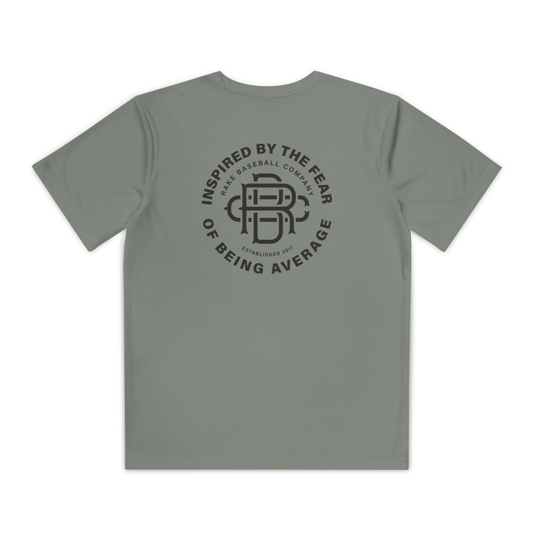 Kids Fear of Being Average Dry Fit Tee - Rake Baseball Company - RAKE BASEBALL | BASEBALL T-SHIRT | BASEBALL CLOTHING | GOOD VIBES ONLY