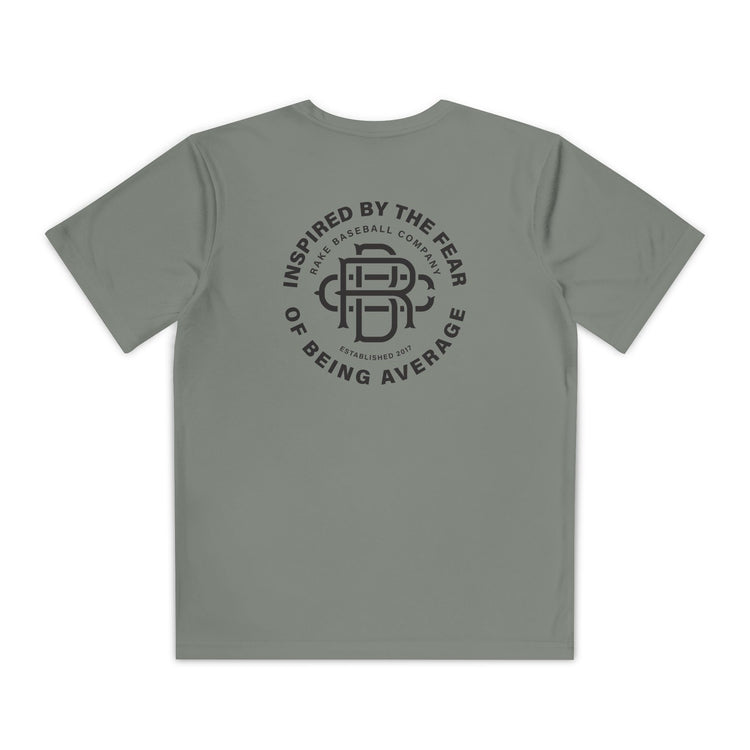 Kids Fear of Being Average Dry Fit Tee - Rake Baseball Company - RAKE BASEBALL | BASEBALL T-SHIRT | BASEBALL CLOTHING | GOOD VIBES ONLY