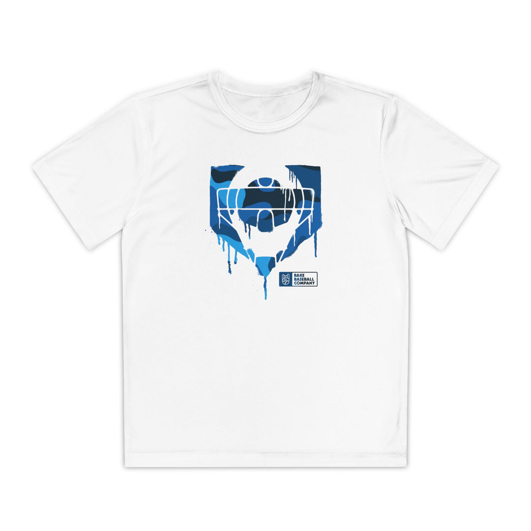 Kids Catcher's Drip Blue Camo Dry Fit Tee - Rake Baseball Company - RAKE BASEBALL | BASEBALL T-SHIRT | BASEBALL CLOTHING | GOOD VIBES ONLY