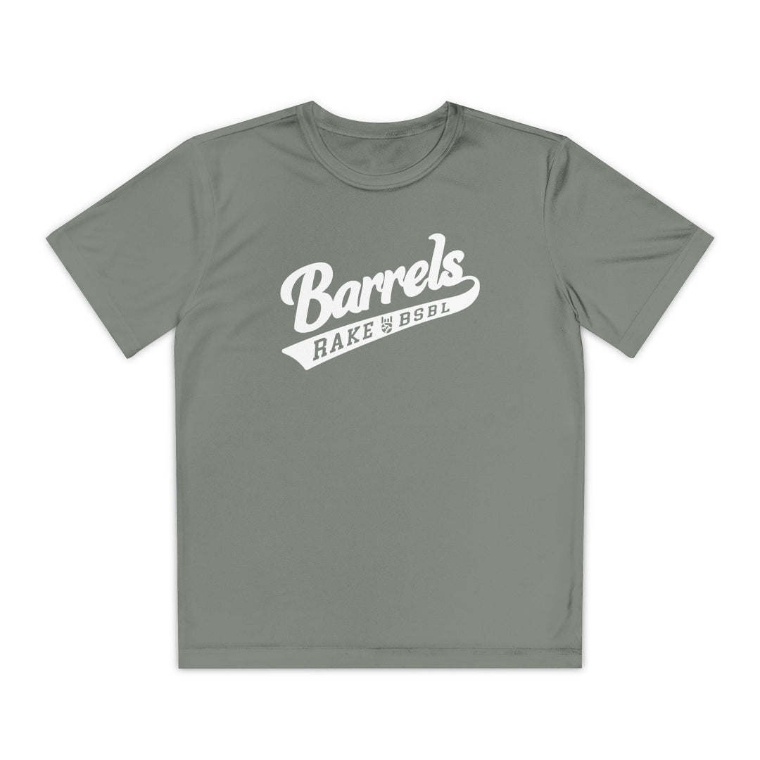 Kids Barrels Dry Fit Tee - Rake Baseball Company - RAKE BASEBALL | BASEBALL T-SHIRT | BASEBALL CLOTHING | GOOD VIBES ONLY