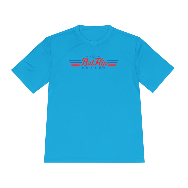 Bat Flip Season Dry Fit Tee - Rake Baseball Company - RAKE BASEBALL | BASEBALL T-SHIRT | BASEBALL CLOTHING | GOOD VIBES ONLY