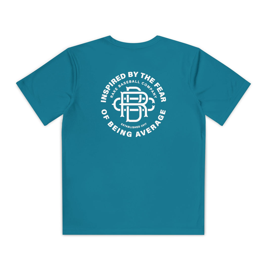 Kids Fear of Being Average Dry Fit Tee - Rake Baseball Company - RAKE BASEBALL | BASEBALL T-SHIRT | BASEBALL CLOTHING | GOOD VIBES ONLY