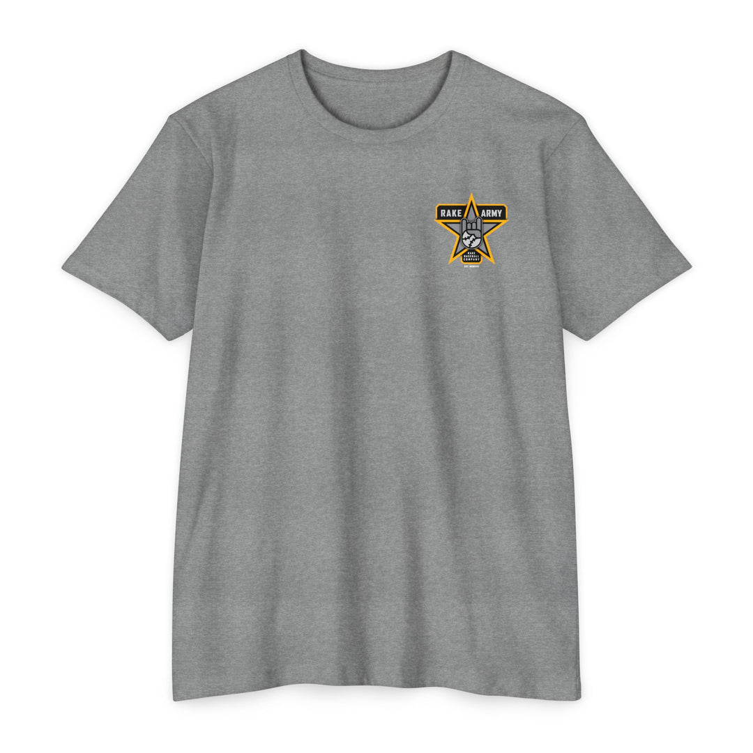 Unisex Graphic Rake Army T-Shirt, Casual Tee, Vintage Style, Gift for Music Lovers, Comfortable Everyday Wear, Birthday Gift, Festival Outfit - Rake Baseball Company - RAKE BASEBALL | BASEBALL T-SHIRT | BASEBALL CLOTHING | GOOD VIBES ONLY
