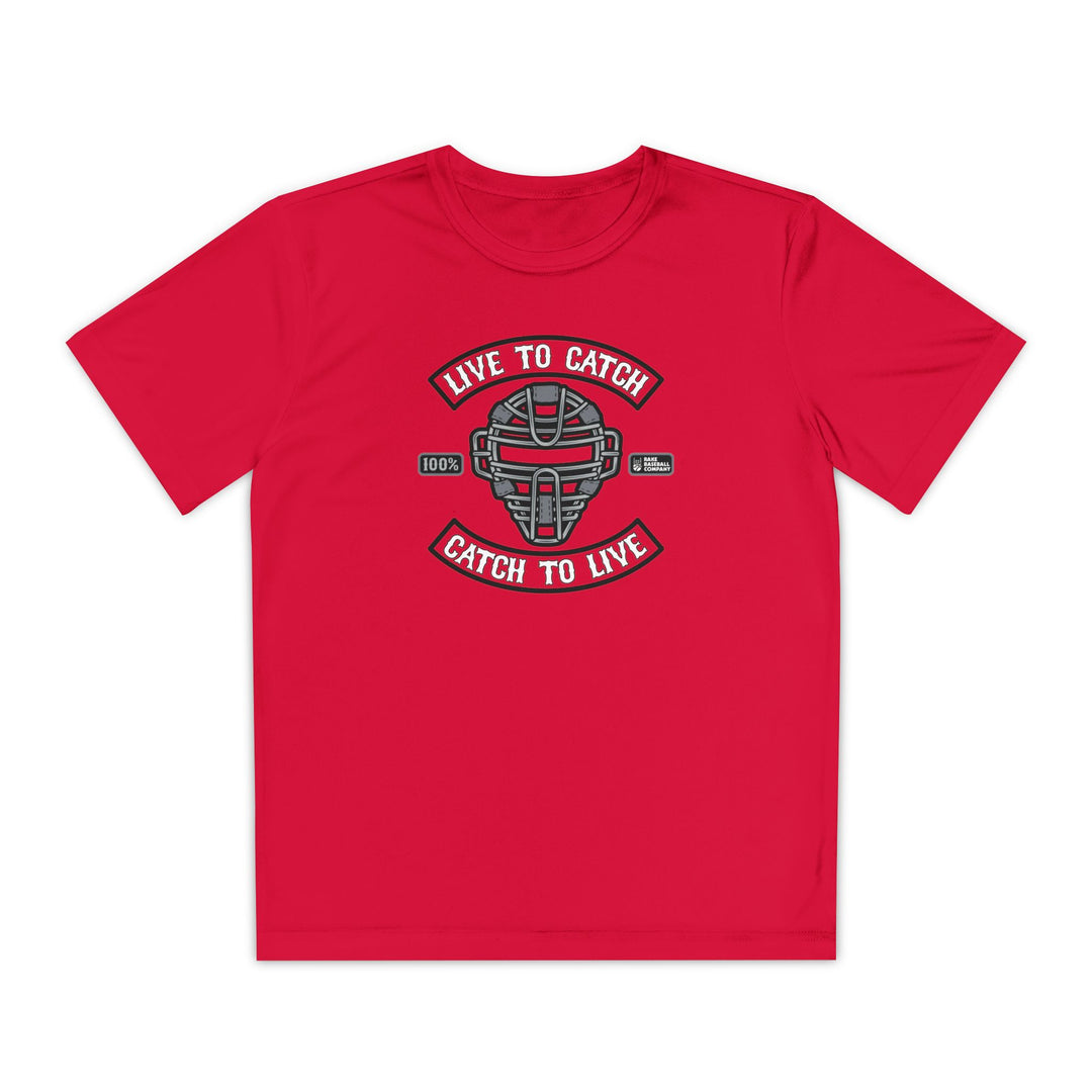 Kids Live To Catch Dry Fit Tee - Rake Baseball Company - RAKE BASEBALL | BASEBALL T-SHIRT | BASEBALL CLOTHING | GOOD VIBES ONLY