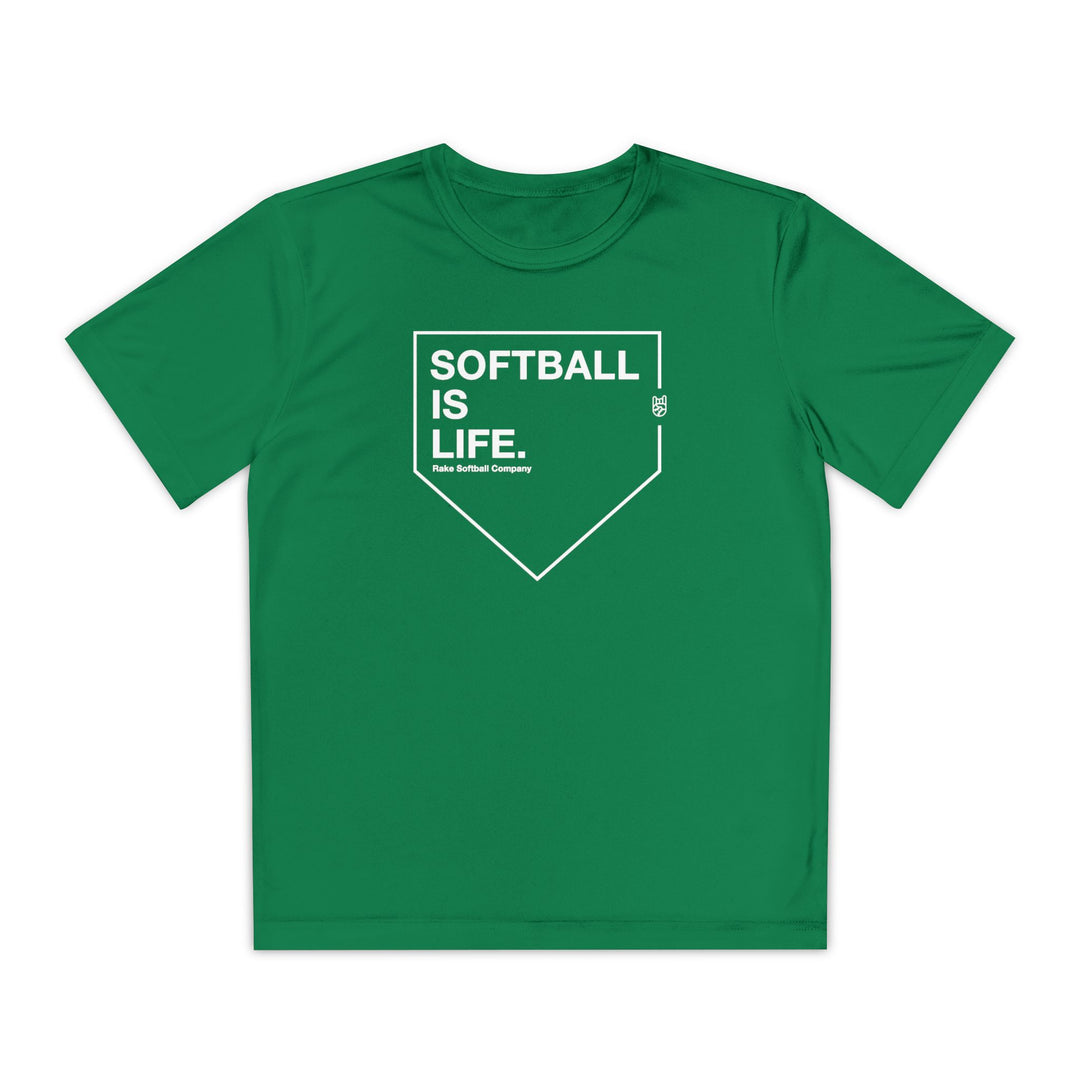 Kids Softball Is Life Dry Fit Tee - Rake Baseball Company - RAKE BASEBALL | BASEBALL T-SHIRT | BASEBALL CLOTHING | GOOD VIBES ONLY