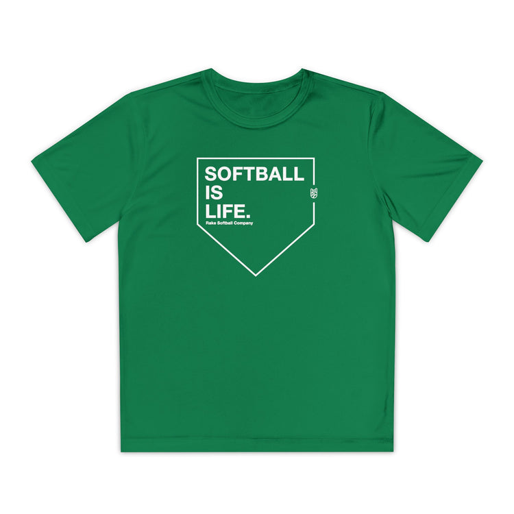 Kids Softball Is Life Dry Fit Tee - Rake Baseball Company - RAKE BASEBALL | BASEBALL T-SHIRT | BASEBALL CLOTHING | GOOD VIBES ONLY