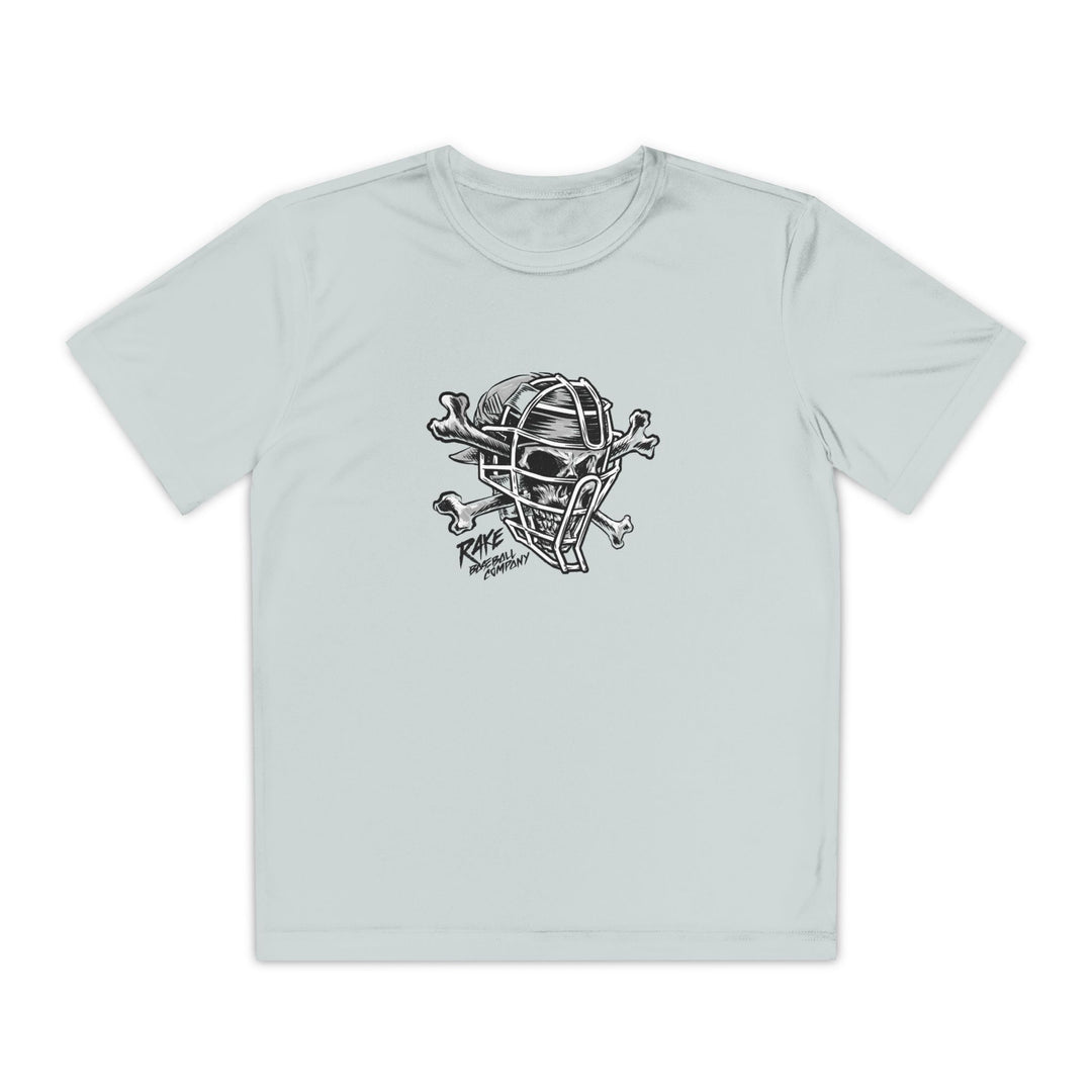 Kids Catcher's Skull Dry Fit Tee - Rake Baseball Company - RAKE BASEBALL | BASEBALL T-SHIRT | BASEBALL CLOTHING | GOOD VIBES ONLY