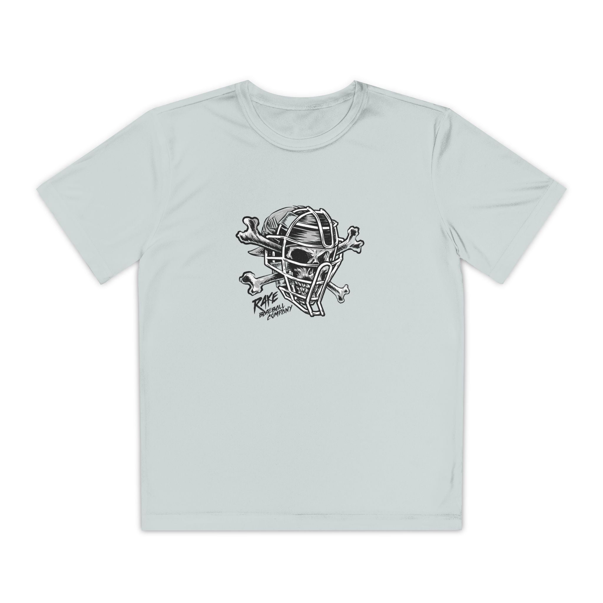 Kids Catcher's Skull Dry Fit Tee - Rake Baseball Company - RAKE BASEBALL | BASEBALL T-SHIRT | BASEBALL CLOTHING | GOOD VIBES ONLY