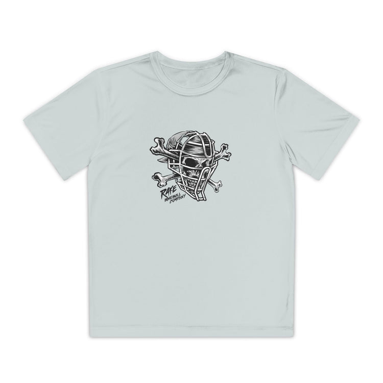 Kids Catcher's Skull Dry Fit Tee - Rake Baseball Company - RAKE BASEBALL | BASEBALL T-SHIRT | BASEBALL CLOTHING | GOOD VIBES ONLY