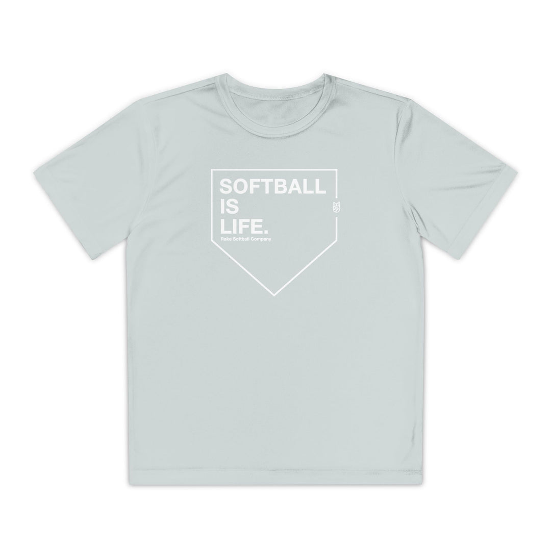 Kids Softball Is Life Dry Fit Tee - Rake Baseball Company - RAKE BASEBALL | BASEBALL T-SHIRT | BASEBALL CLOTHING | GOOD VIBES ONLY