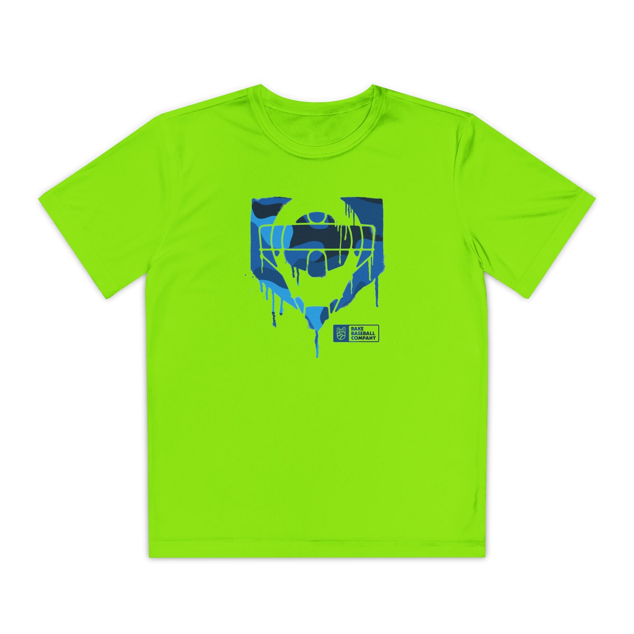Kids Catcher's Drip Blue Camo Dry Fit Tee - Rake Baseball Company - RAKE BASEBALL | BASEBALL T-SHIRT | BASEBALL CLOTHING | GOOD VIBES ONLY