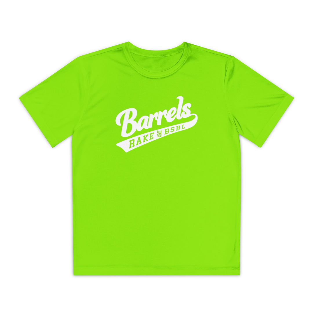 Kids Barrels Dry Fit Tee - Rake Baseball Company - RAKE BASEBALL | BASEBALL T-SHIRT | BASEBALL CLOTHING | GOOD VIBES ONLY