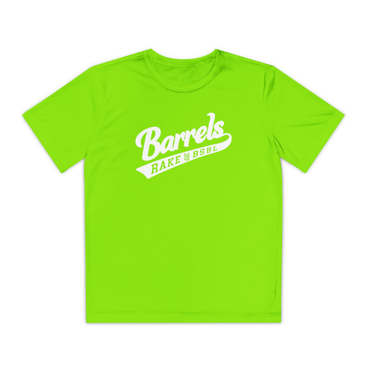 Kids Barrels Dry Fit Tee - Rake Baseball Company - RAKE BASEBALL | BASEBALL T-SHIRT | BASEBALL CLOTHING | GOOD VIBES ONLY
