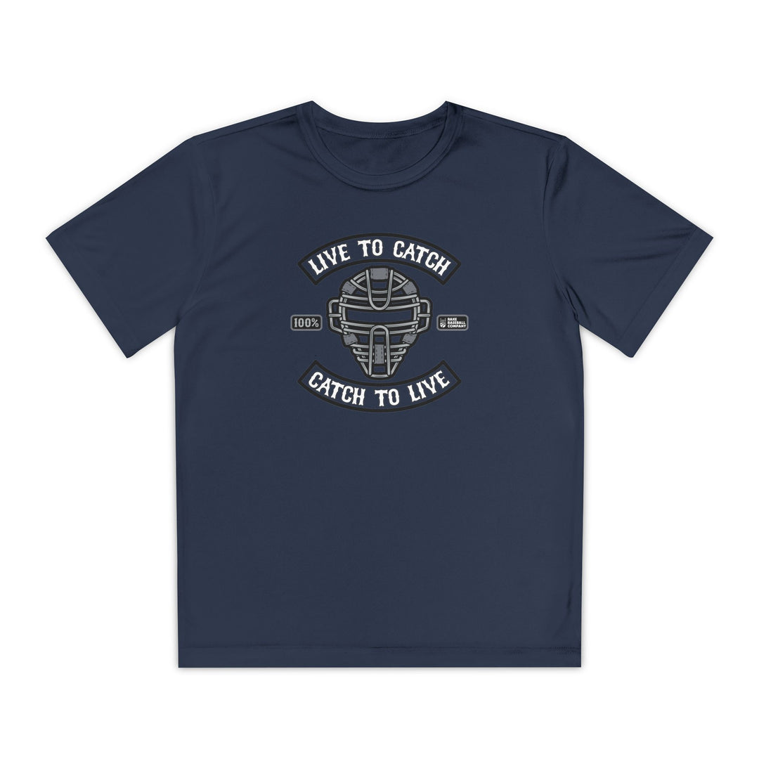 Kids Live To Catch Dry Fit Tee - Rake Baseball Company - RAKE BASEBALL | BASEBALL T-SHIRT | BASEBALL CLOTHING | GOOD VIBES ONLY