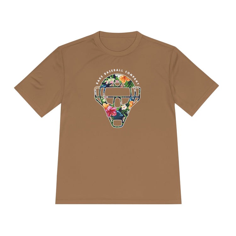 Floral Catcher's Mask Dry Fit Tee - Rake Baseball Company - RAKE BASEBALL | BASEBALL T-SHIRT | BASEBALL CLOTHING | GOOD VIBES ONLY