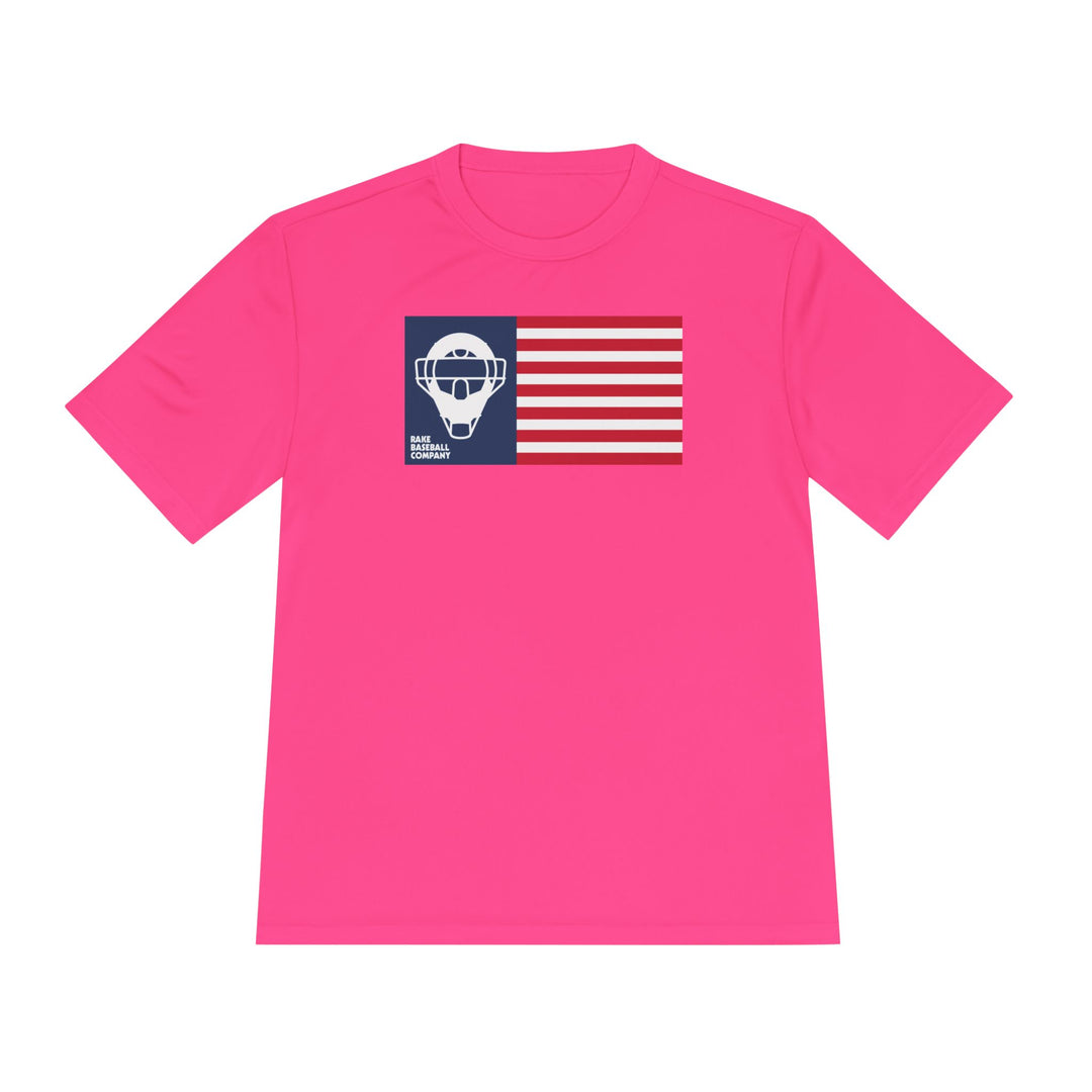 Catcher's Mask Flag Dry Fit Tee - Rake Baseball Company - RAKE BASEBALL | BASEBALL T-SHIRT | BASEBALL CLOTHING | GOOD VIBES ONLY