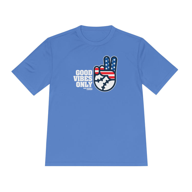 Good Vibes Only Stars and Stripes Dry Fit Tee - Rake Baseball Company - RAKE BASEBALL | BASEBALL T-SHIRT | BASEBALL CLOTHING | GOOD VIBES ONLY