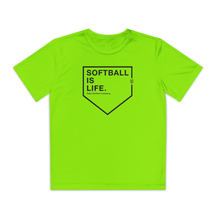 Kids Softball Is Life Dry Fit Tee - Rake Baseball Company - RAKE BASEBALL | BASEBALL T-SHIRT | BASEBALL CLOTHING | GOOD VIBES ONLY