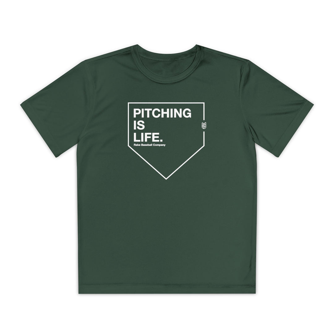 Kids Pitching Is Life Dry Fit Tee - Rake Baseball Company - RAKE BASEBALL | BASEBALL T-SHIRT | BASEBALL CLOTHING | GOOD VIBES ONLY