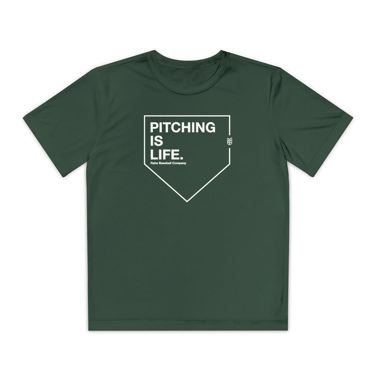 Kids Pitching Is Life Dry Fit Tee - Rake Baseball Company - RAKE BASEBALL | BASEBALL T-SHIRT | BASEBALL CLOTHING | GOOD VIBES ONLY