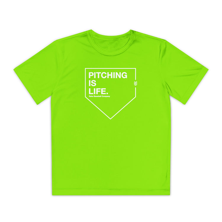 Kids Pitching Is Life Dry Fit Tee - Rake Baseball Company - RAKE BASEBALL | BASEBALL T-SHIRT | BASEBALL CLOTHING | GOOD VIBES ONLY