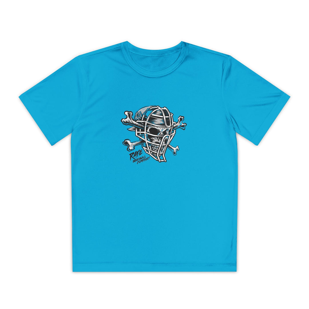 Kids Catcher's Skull Dry Fit Tee - Rake Baseball Company - RAKE BASEBALL | BASEBALL T-SHIRT | BASEBALL CLOTHING | GOOD VIBES ONLY