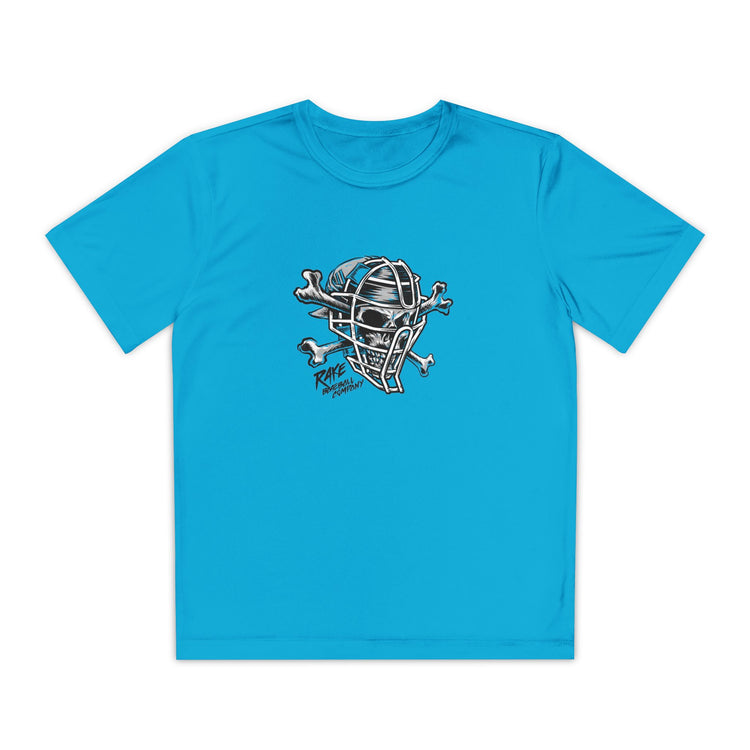 Kids Catcher's Skull Dry Fit Tee - Rake Baseball Company - RAKE BASEBALL | BASEBALL T-SHIRT | BASEBALL CLOTHING | GOOD VIBES ONLY