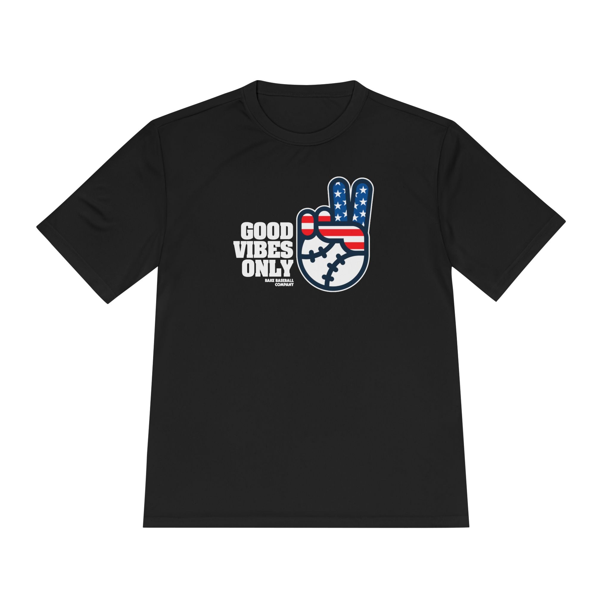Good Vibes Only Stars and Stripes Dry Fit Tee - Rake Baseball Company - RAKE BASEBALL | BASEBALL T-SHIRT | BASEBALL CLOTHING | GOOD VIBES ONLY