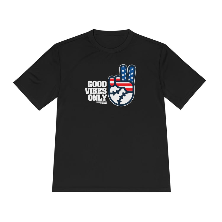 Good Vibes Only Stars and Stripes Dry Fit Tee - Rake Baseball Company - RAKE BASEBALL | BASEBALL T-SHIRT | BASEBALL CLOTHING | GOOD VIBES ONLY